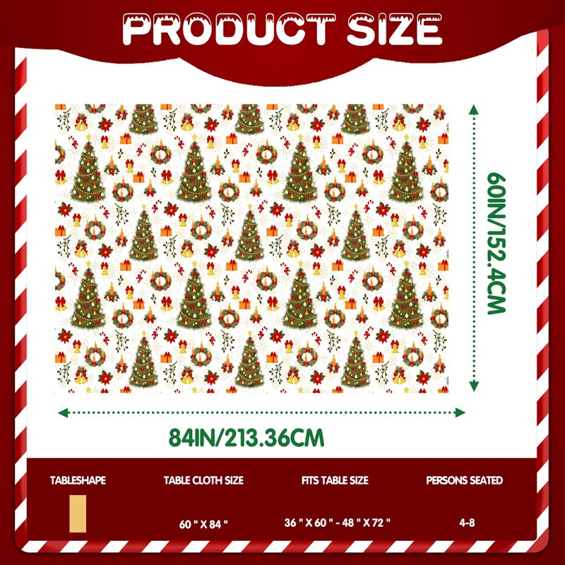 Christmas Tablecloth 60x84 Inch - Festive Xmas Tree & Red