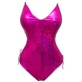 Womens Bunny Costume Girl Bodysuit Holographic Shining Suit Sparkle Costume Senpai Cosplay Bodysuit One Piece Stockings Set(S Purple)
