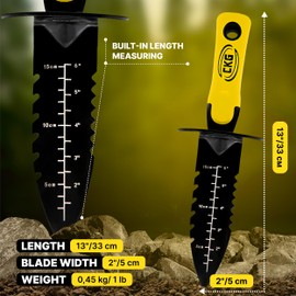 CKG Metal Detecting Shovel Tool, Heavy Duty Double Serrated Edge Digger - Digging Knife for Gardening Trowel Hunting Camping, Planting & Treasure Finds Pouch Bag, Set