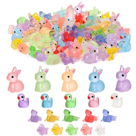 Guiqulai 100PCS Mini Resin Animals Tiny Ducks to Hide Luminous Mini Figurines Include Little Rabbits Dinosaurs Lizards for DIY Miniature Fairy Garden Accessories Micro Landscape Aquarium Potted Decor