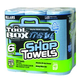Sellars 54416 Toolbox Shop Towels 6-Pack, 11" Length x 9.4" Width, Blue (4 Packs of 6 Rolls, 55 Sheets per Roll)