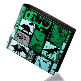 FRMARCH Teen Boys Wallet - Cool Wallet for Boys Dinosaur Print Slim Thin PU Leather Bifold Credit ID Card Cash Holder Purse with Coin Pocket ID Window Black for Teens Men Teenager