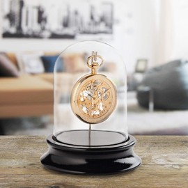 SELVA Glass Dome with Hook, for Dust-Free Storage of Pocket Watches, Pocket Watch Stand with Black Base, Without Pocket Watch, Colour: Real Glass
