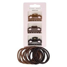 Oz Essentials Claw Clip and Elastic Set - Dark
