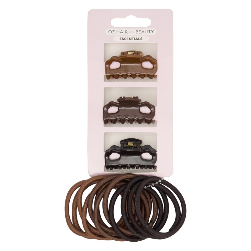 Oz Essentials Claw Clip and Elastic Set - Dark