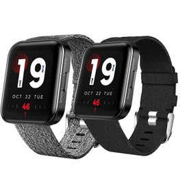 Lamshaw Compatible for KOSPET TANK T1 PRO Band, Breathable Nylon Woven Fabric Replacement Strap Compatible with KOSPET Magic 3 Smartwatch/TANK T1 PRO/MISIRUN Y18 Watch (2 pack-Black+Gray)