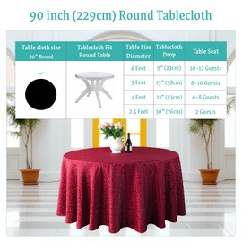 Trimming Shop 90" Round Damask Table Cloth Scrolled Leaves Pattern, Red Circular Linen Table Cover for Banquet, Christmas, Xmas, Dining Parties, Home, Kitchen, Restaurant, Wedding, 1pc