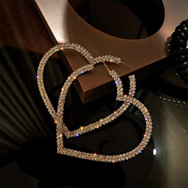 Fashion Big Heart Crystal Hoop Earrings for Women Geometric Rhinestones Earrings Statement Jewelry Gifts