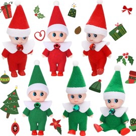 6 Pieces Christmas Elf Dolls Christmas Baby Twin Elf Doll Toys Boy and Girl Doll Christmas Miniature Accessories for New Year Christmas Stocking Stuffers (Red, Green)