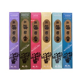Nippon kodo Morning Star Incense Set of 6 (Lotus, Vanilla, Lavender, Jasmine, Green Tea and Gardenia), 50 Sticks in Each Scent - Traditional Japanese Style