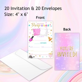 Zodvery Sleepover Birthday Party Invitations Cards - Slumber Party Supplies for Kids, Boys or Girls - 20 Fill in Birthday Party Invitations and 20 Envelopes set/04