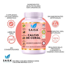 Calcio Coral 100 Puro 120 Cápsulas Salud Ósea Dientes Fuertes Absorción Óptima Saisa Herbal