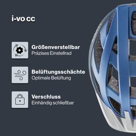 uvex i-vo cc Lightweight All-Round Helmet for Men and Women, Individual Size Adjustment, Expandable with LED Light, Dark Blue Metallic, 52–57 cm