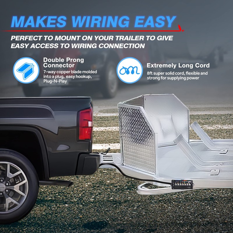 MICTUNING Heavy Duty 7 Way Plug Inline Trailer Cord with
