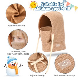 AYPOW Children's Winter Thermal Fleece Balaclava 4-10 Years, Multifunctional Windproof Face Mask, Ski Mask, Warm Knitted Fleece Hat, Hood, Neck Warmer, Scarf for Boys and Girls, Outdoor Activities,