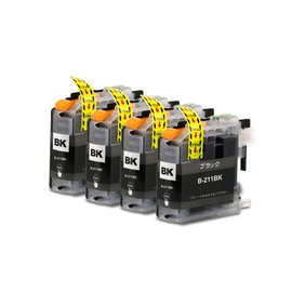 [pomme] LC211BK Black Value Set of 4 Brothers, Compatible Ink, with Remaining Battery Indicator, ISO 14001/ISO9001 Certified Factory, 1 Year (LC211 LC211-4PK)