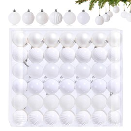 Pack of 42 Small Christmas Baubles White 6 Different Design Plastic Christmas Tree Baubles 3 cm Mini Christmas Baubles Plastic Christmas Tree Baubles Christmas Tree Decoration Baubles