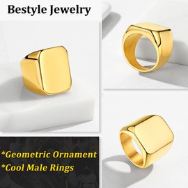 Bestyle Signet Ring for Men and Women Stainless Steel Silver Gold Black Vintage Grey, Stainless Steel
