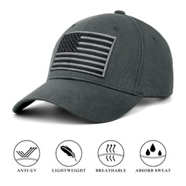 KIRAAT 3 Pack American Flag Baseball Cap Unisex,Low Profile USA Plain Dad Hat for Men＆Women (Grey＆Khaki＆Green)