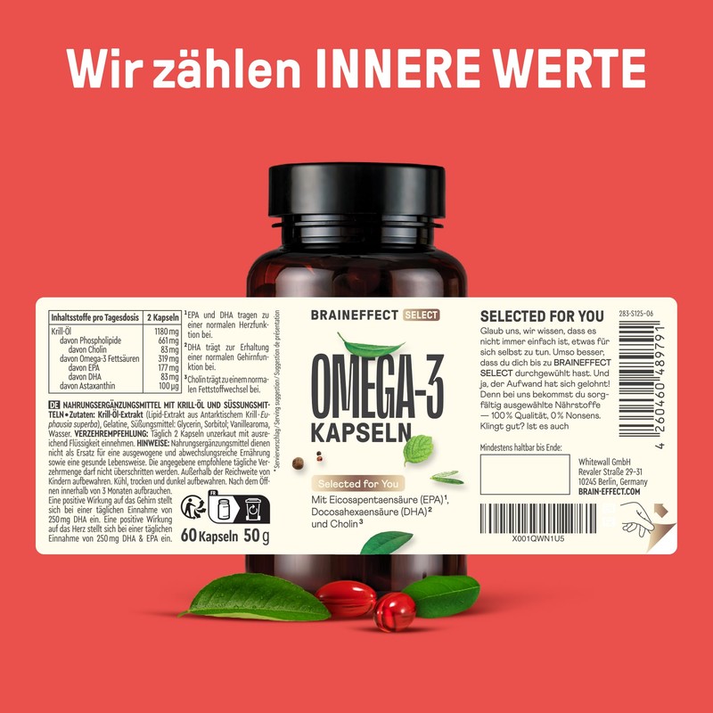 BRAINEFFECT Premium Krill Oil Capsules Omega 3 | 100% Krill