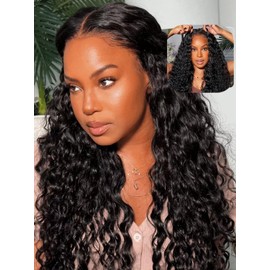Julia Hair Water Wave 7x5 Bye Bye Knots Glueless Wig with Baby Hair HD Lace Pre Everything with Drawstring Wigs Human Hair Pre Plucked Pre Cut Bleached Knots Put on and Go Natural Hairline 24 Inch