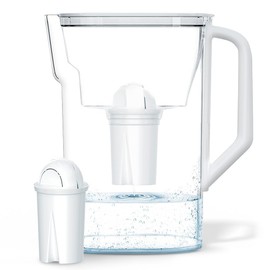 Wessper Water Filter Jug 2.7 L Compatible with Brita Classic for Fridge Door, Water Filter System to Reduce Limescale, Chlorine, Water Filter Jug + Water Filter Aquaclassic, White