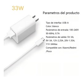 Turbo Cargador 33w Cargador Portatil Con Cable Tipo C Compatible Con Xiaomi Redmi Poco Civi 33w 30w 27w 20w 18w 15w + Cable Tipo C 1 Metro 6a Blanco Jeeyee
