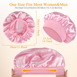 Amzpas Pack of 2 Satin Bonnet Sleep Caps, Women's / Girls' Bonnet, Night Hair Care, Protection Head Cap for Curls, Long Hair, Smooth, Breathable (Pink/Blue)