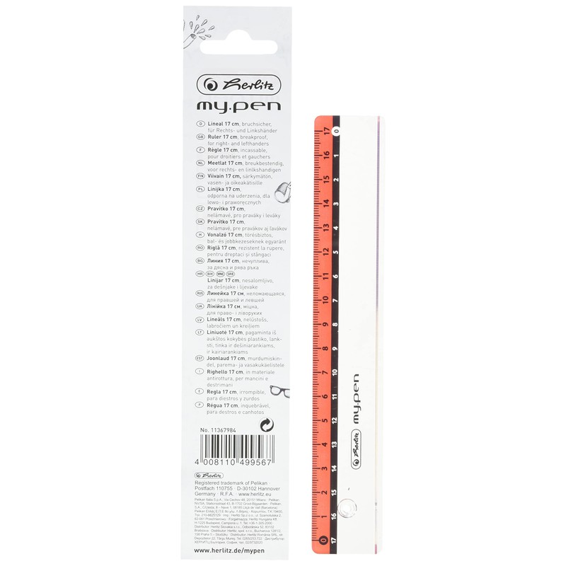 Herlitz 11367984 my.pen Ruler, 17 cm, Plastic, Assorted Colours (No