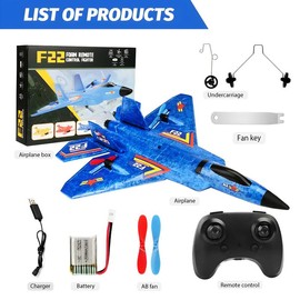 RC Plane Remote Control Glider Airplanes 2.4 GHZ 2 Channels, Easy to Fly RC Fighter, Remote Control Aircraft with Automatic Balance Gyro for Adult Kids BeginnerÔºåspringtok Jet:_F22 Blue