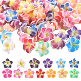 SUNNYCLUE Pack of 100 Plumeria Beads Made of Polymer Clay Handmade Hawaiian Plumeria Flowers 12 x 8 mm Flat Back Floral Charms Summer Colourful 3D Loose Spacer Beads for Jewellery Makers