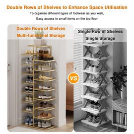 Simcat Shoe Rack Sturdy Metal Shoe Rack Organizer for Closet Entryway Garage Vertical Narrow Shoe Stand Shoe Shelf (5 Tiers - Champagne Gold)