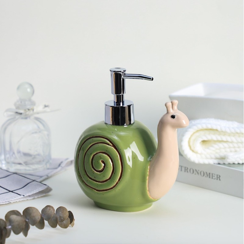 Colias Wing Ceramic Retro Snail Shape Soap Dispenser with Plastic