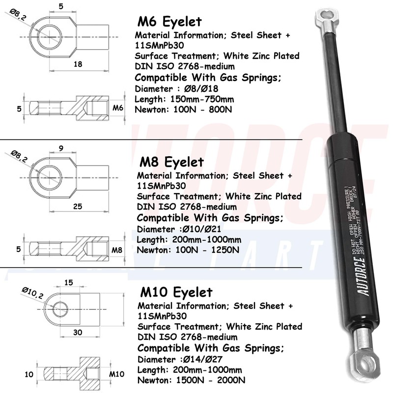 Universal Gas Struts Springs Heavy Duty Shock Absorber With EYELET