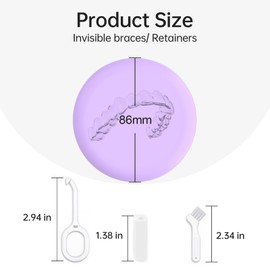 VCAREU Retainer Case, Slim Aligner Case Compatible with Invisalign, Cute Retainer Box with Silicone Pad, Purple