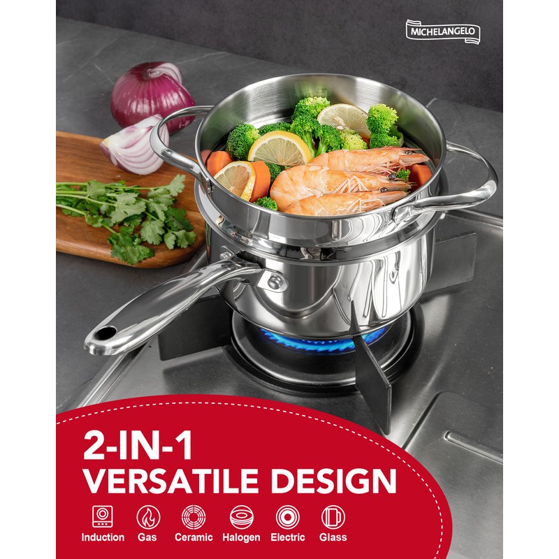 MICHELANGELO Stainless Steel Sauce Pan with Lid, 2.5 Quart Sauce