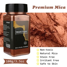 VITARIE Metallic Copper Mica Pigment Powder, 3.5 OZ/100 Grams Mica Powder for Soap Making, Resin Pigment Powder for Epoxy Resin, Slime, Bath Bomb, DIY Crafting Projects (Metallic Copper)