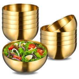 Wanmu 10Pcs Gold Mixing Bowls, Stainless Steel Gold Esthetician Bowls, 5.9Inch Dessert Serving Facial Bowl for Wedding Party Baking Prepping Serving Food Facial Salad Fruit Snack Soup Cereal