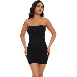 Strapless Shapewear Slips for Under Dresses Strapless Full Body Shaper Tummy Control Dress Slip Seamless (AU, Alpha, XX-Large, Regular, Regular, Black)