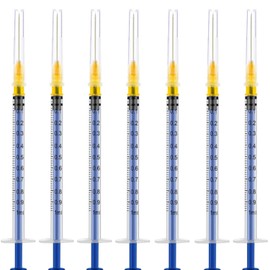 100 Pack 1ml 25Ga Plastic Syringe with Measurement for Scientific Labs, Industrial Dispensing Animal and Pet Supplies, Disposable Individually Wrapped (100, 1ml 25Ga)