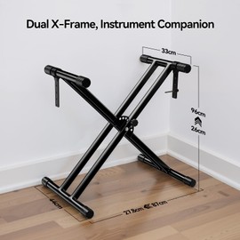 Rhymo Keyboard Stand Double-X, Heavy-Duty, Pre-Assembled Piano Stand for Kids and Adults, 8 Adjustable Digital Piano Stand with Locking Straps Fits 54 61 88