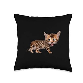 Funny Domestic Bengal Cat Kitten Lovely Eyes teal Bengal Domestic Cat Lovely Eyes Teal Nature Throw Pillow, 16x16, Multicolor