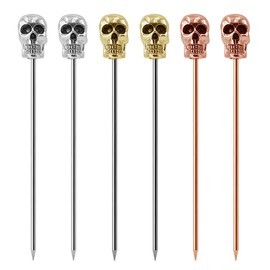 Homestia Cocktail Picks Stainless Steel Martini Picks Reusable Skull Olive Skewers 4.4"(L)