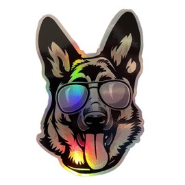 WickedGoodz Holographic German Shepherd Decal - Sunglasses Dog Breed Bumper Sticker - for Laptops Tumblers Windows Cars Trucks Walls - Color