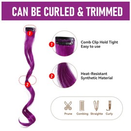 Clip In Colorful Long Hair Extension Hair Highlights Hair Streaks (Curly Sky Blue - 2 PCS)