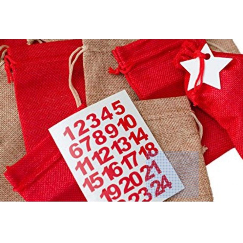 Miniblings DIY Advent Calender Set 24 Jute Bags Numbers Stars