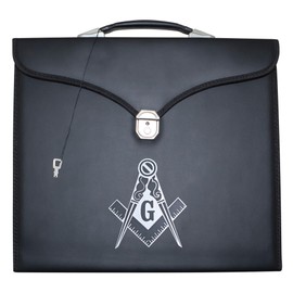 Masonic Apron Case Leather Master Mason (Printed) MM, Provincial Size | Freemason Carrying Bags (Silver)