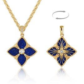 MTMY Clover Necklace for Women 14K Gold Plated Four Leaf Clover Pendant Necklace Thick Gold Double Sided Lucky Charm Jewelry (Lapis Lazuli)