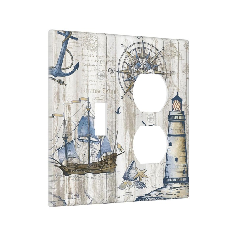 Xuejiaku Decorative Switch Cover Rustic Nautical Anchor Sailboat Compass Lighthouse