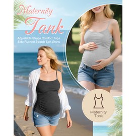 Ficerd 3 Pack Women's Maternity Tank Top Cotton Camisole with Adjustable Straps Comfort Tops Side Ruched Stretch Soft Shirts(Light Gray, Dark Gray, Black,X-Large)
